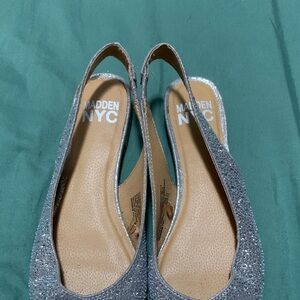 Madden NYC Glittering Silver Slingback Flats